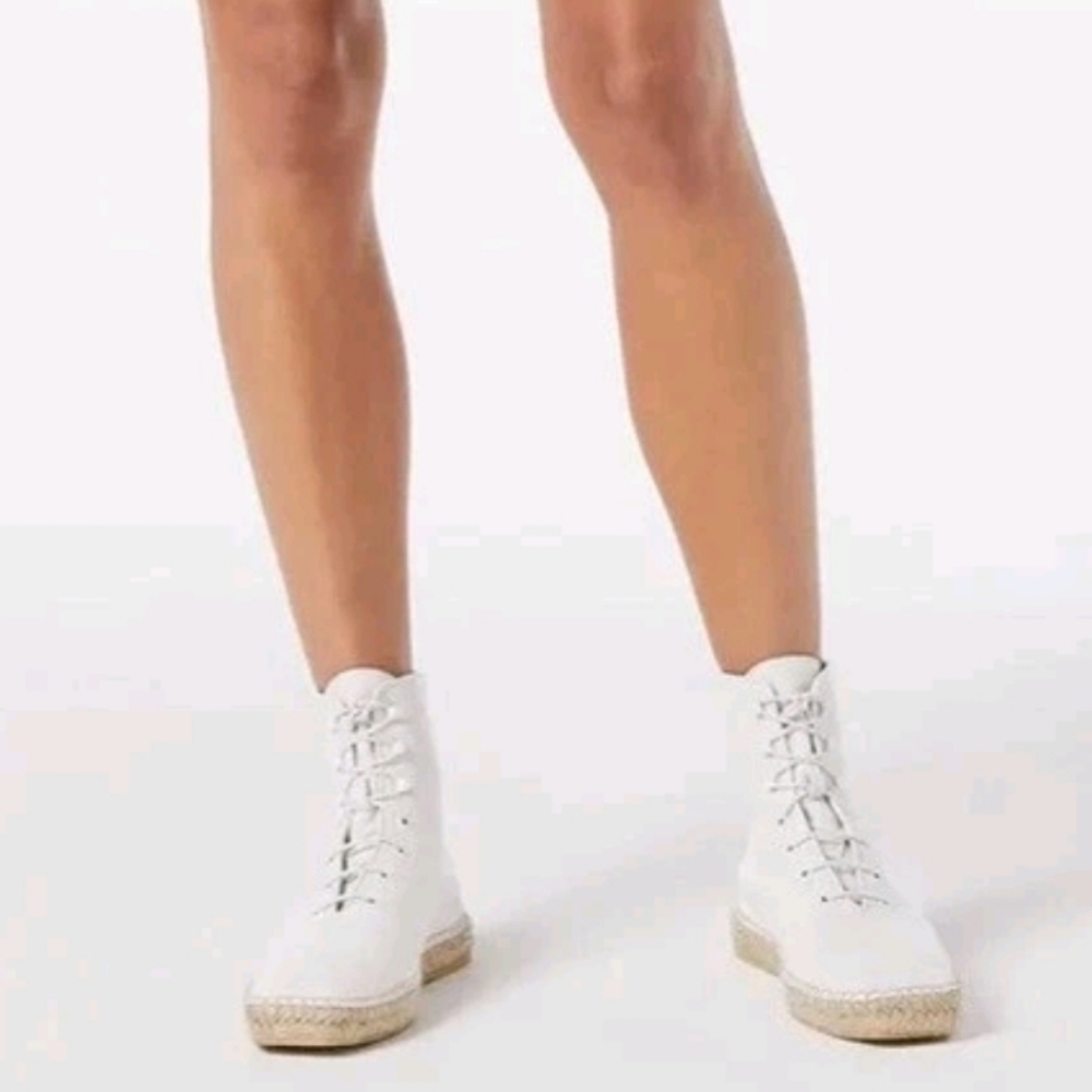 Frame Le Boston White Leather High Top Espadrilles Booties Size 7.5 Excellent